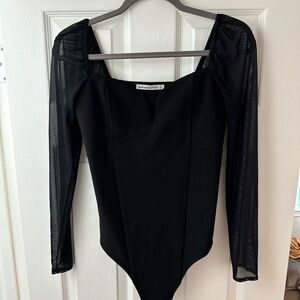 Abercrombie & Fitch Elegant Black Mesh Sleeve Bodysuit